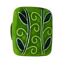 Large Square Dark Green with 2 Branches Ceramic Cabinet Pull