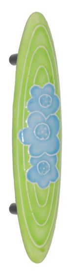 Large Pull Light Green with 3 Blue Flowers Ceramic Cabinet Pull
