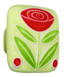 Large Square Yellow with Flower & 2 Berries Ceramic Cabinet Pull