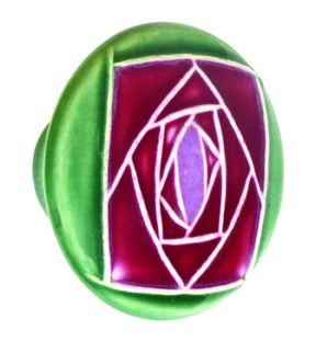 Large Round Green with Square Mauve Rose Ceramic Cabinet Pull