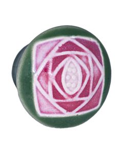 Small Round Green with Square Mauve Rose Ceramic Cabinet Pull