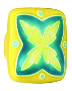 Large Square Yellow Teal" X" Design Ceramic Cabinet Pull