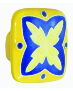 Large Square Yellow Blue" X" Design Ceramic Cabinet Pull