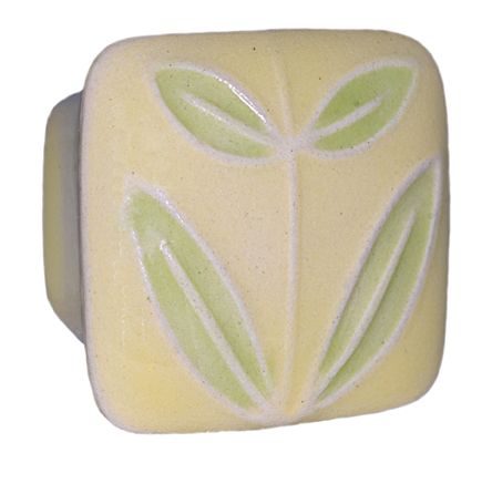 Small Square Yellow with Leaves Ceramic Cabinet Pull