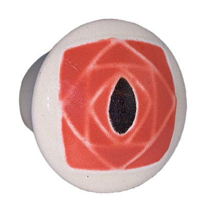 Small Round Off-White with Square Orange Rose Ceramic Cabinet Pull