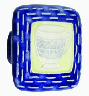 Large Square Blue & Yellow with Teacup Ceramic Cabinet Pull