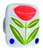 Large Square Light Blue with Flower & 2 Berries Ceramic Cabinet Pull
