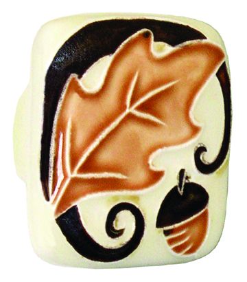 Large Square Brown Leaf with Acorn Ceramic Cabinet Pull