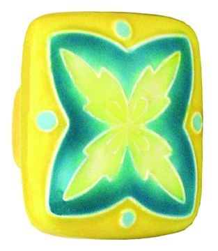 Large Square Yellow Teal" X" Design Ceramic Cabinet Pull