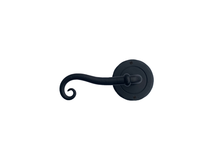 Iron Art Left Hand Scroll Lever with Round Rose