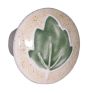 Small Round Tan with Green Leaf Ceramic Cabinet Pull