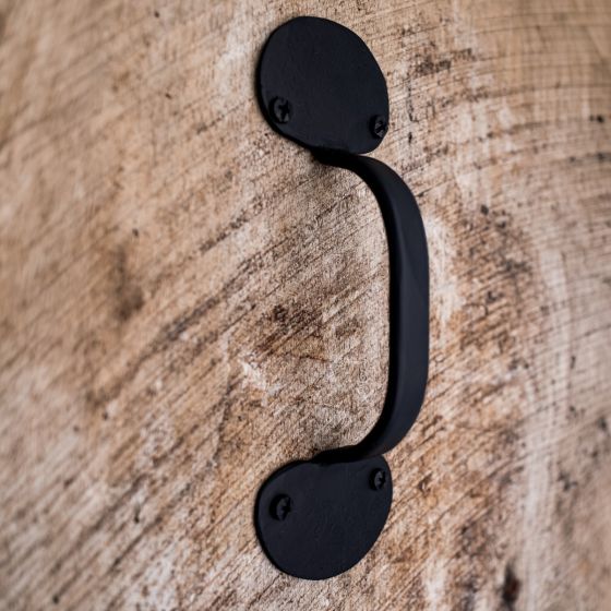 Hand Forged Large Bean Door Pull, Black
