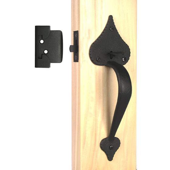 Large Heart Double Handle Drop Latch Set For Predilled Door, Black