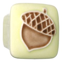 Small Square Yellow with Dark Brown Acorn Ceramic Cabinet Pull
