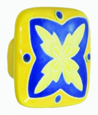 Large Square Yellow Blue" X" Design Ceramic Cabinet Pull