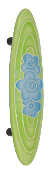 Small Pull Light Green with 3 Blue Flowers Ceramic Cabinet Pull