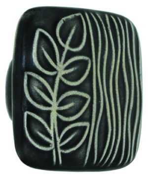 Large Square Black with White Sea Grass Ceramic Cabinet Pull